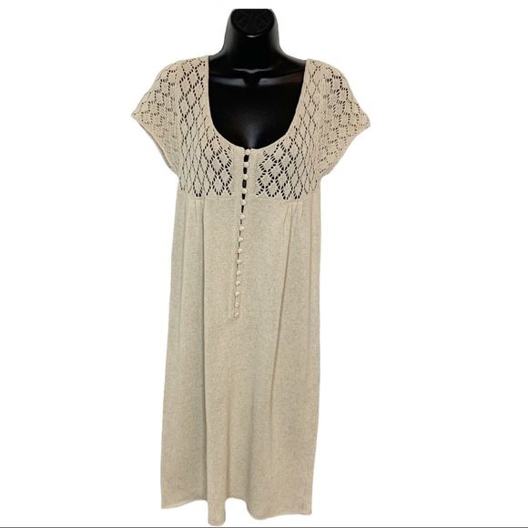 American Retro Crochet Knit Babydoll Dress Linen Cottagecore Sz M/L - Picture 1 of 4